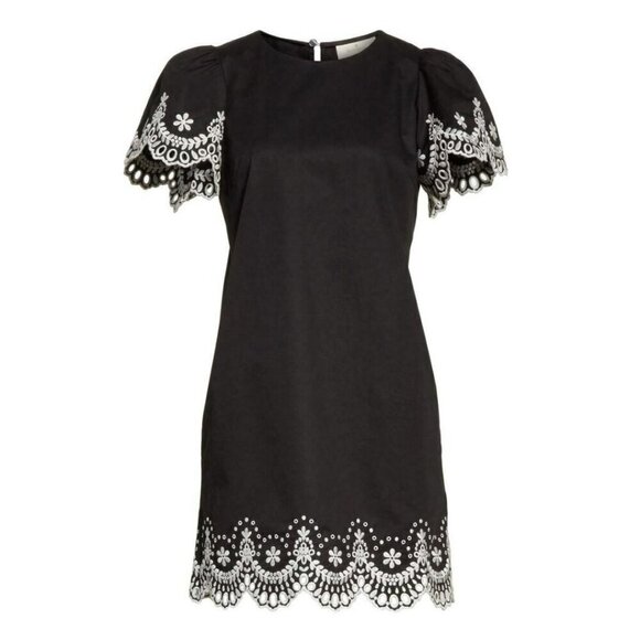 Kate Spade Black Floral Embroidered Cotton Shift Mini Dress Small Short Sleeve - Picture 5 of 7